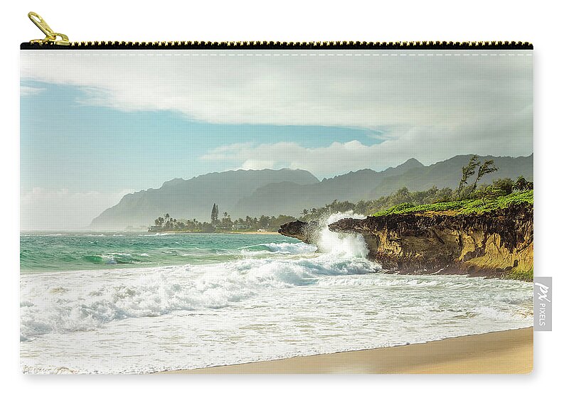 Aqua Zip Pouch featuring the photograph Pounders Beach 1 #1 by Leigh Anne Meeks