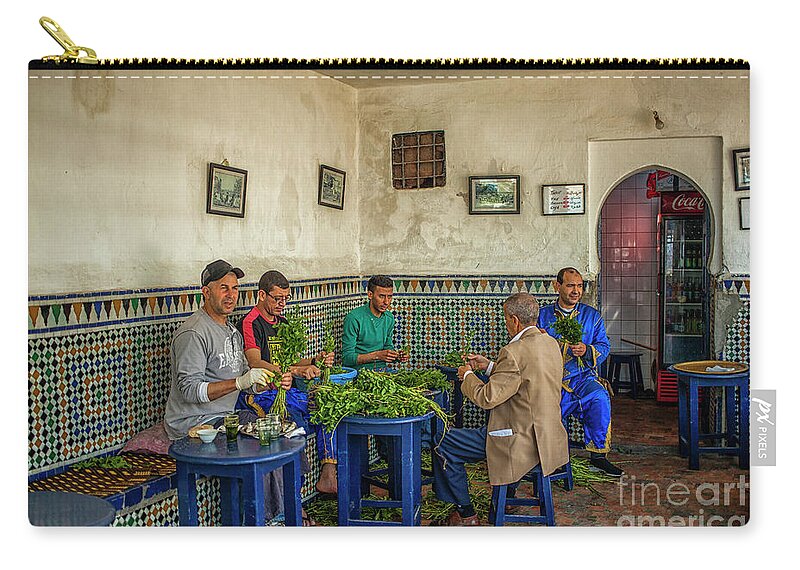 Men Zip Pouch featuring the photograph Preparing mintleaves for tea by Patricia Hofmeester