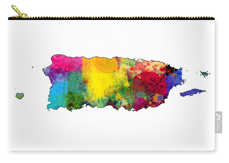 United States Map Zip Pouch featuring the digital art Puerto Rico Watercolor Map by Michael Tompsett