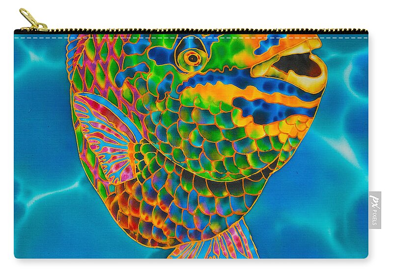 Diving Zip Pouch featuring the painting Queen Parrotfish by Daniel Jean-Baptiste