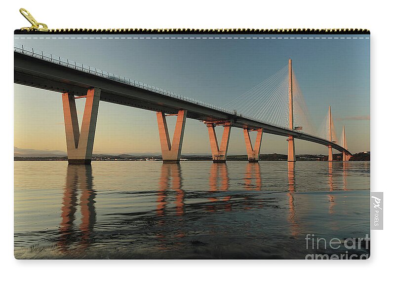 Queensferry Crossing Zip Pouch featuring the photograph Queensferry Crossing at Sunset #1 by Maria Gaellman