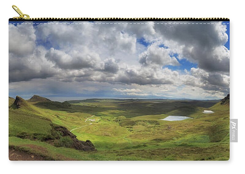 Quiraing Zip Pouch featuring the photograph Quiraing and Trotternish - Panorama by Maria Gaellman