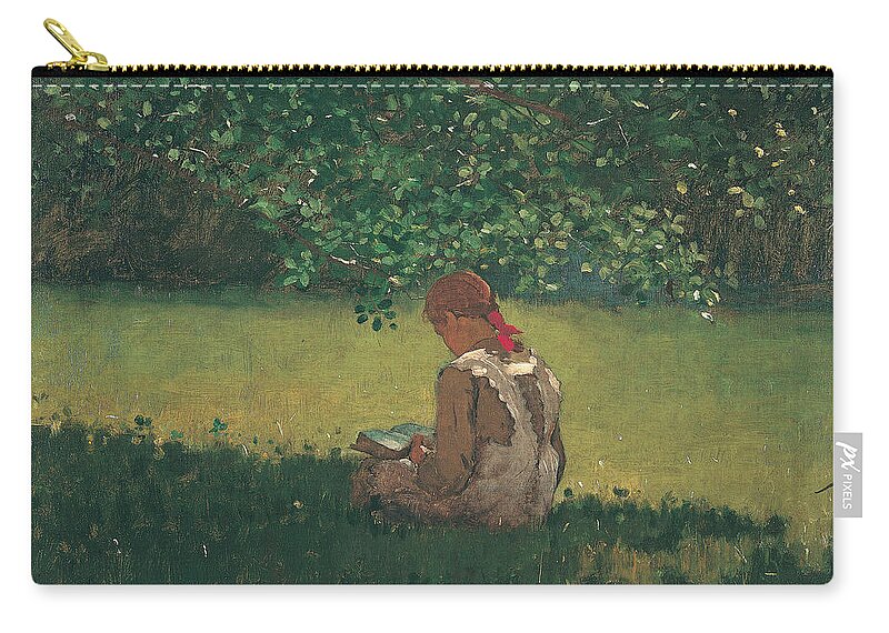 Winslow Homer Zip Pouch featuring the painting Reading by the Brook #1 by Winslow Homer