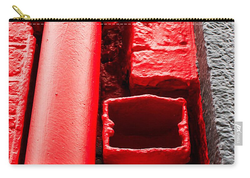 Architecture Zip Pouch featuring the photograph Red drainpipe #1 by Tom Gowanlock