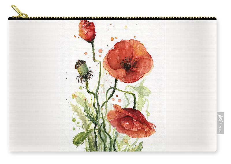 Red Poppy Carry-all Pouch featuring the painting Red Poppies Watercolor by Olga Shvartsur