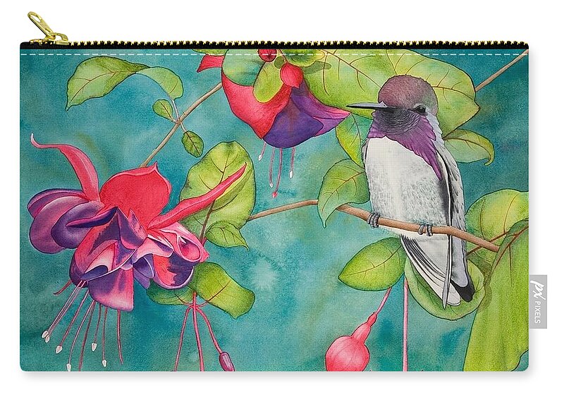 Hummingbird Art Zip Pouch featuring the painting Resting Place #1 by Mishel Vanderten
