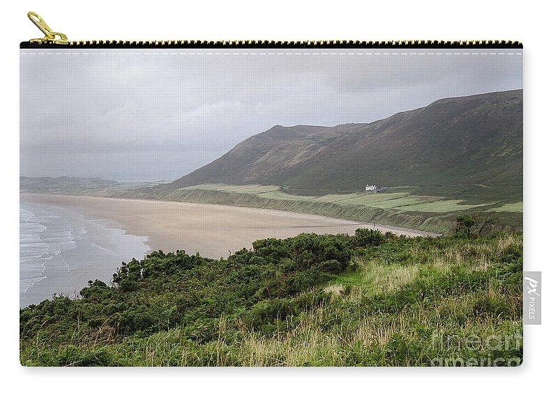 Sunset Zip Pouch featuring the photograph Rhossili Bay, South Wales by Perry Rodriguez