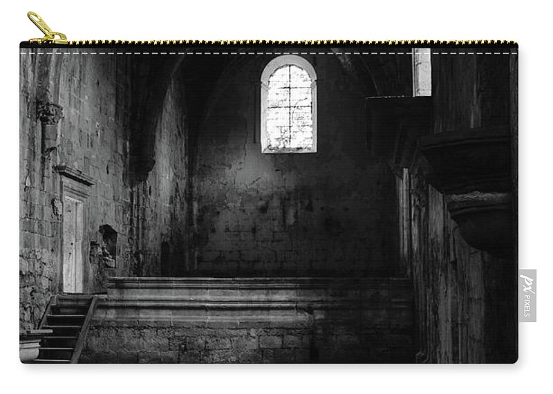 Burgos Zip Pouch featuring the photograph Rioseco Abandoned Abbey Nave Bw #1 by RicardMN Photography
