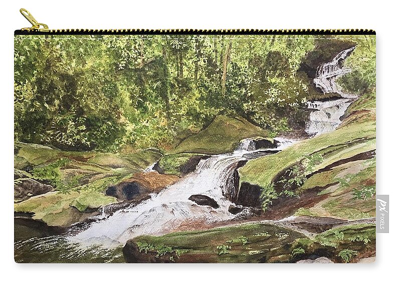 Roaring Fork Falls Zip Pouch featuring the painting Roaring Fork Falls -- June 2017 #1 by Joel Deutsch