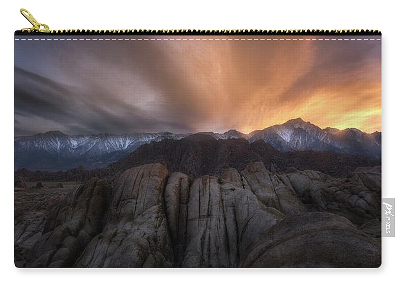 Alabama Hills Zip Pouch featuring the photograph Rock Eruption #1 by Nicki Frates