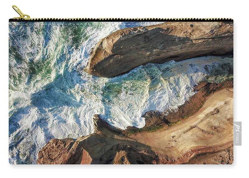 Cape Kiwanda Zip Pouch featuring the photograph Rocks and Waves #1 by Brian Bonham