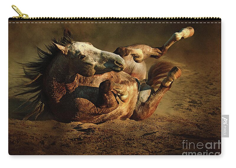 Animal Zip Pouch featuring the photograph Beautiful Rolling Horse by Dimitar Hristov