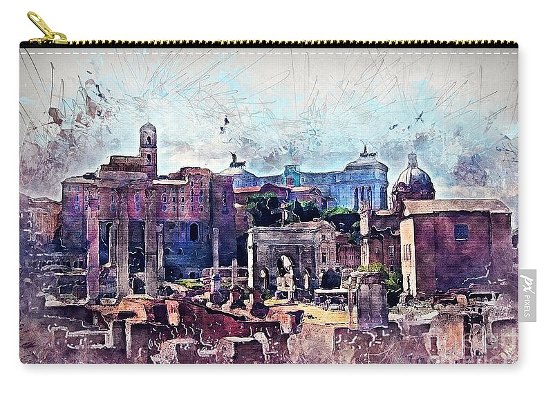 Rome Zip Pouch featuring the painting Rome architecture #1 by Justyna Jaszke JBJart