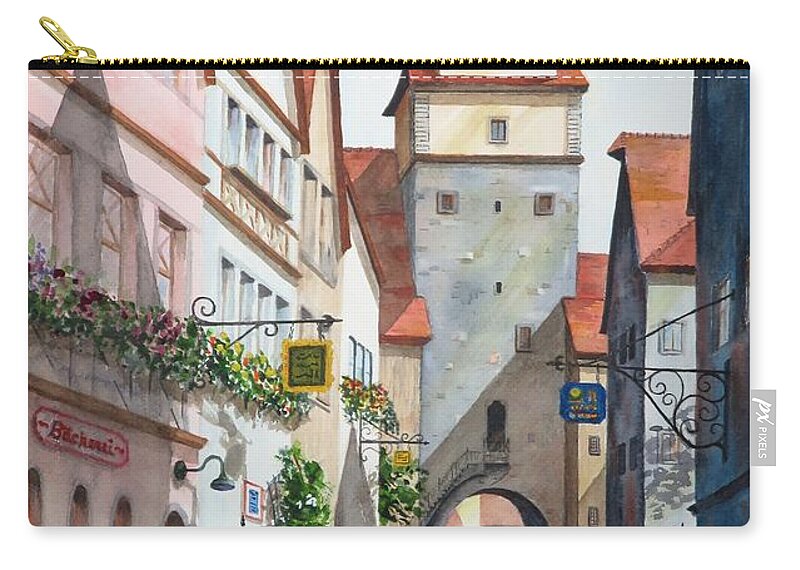 Tower Carry-all Pouch featuring the painting Rothenburg Tower by Joseph Burger