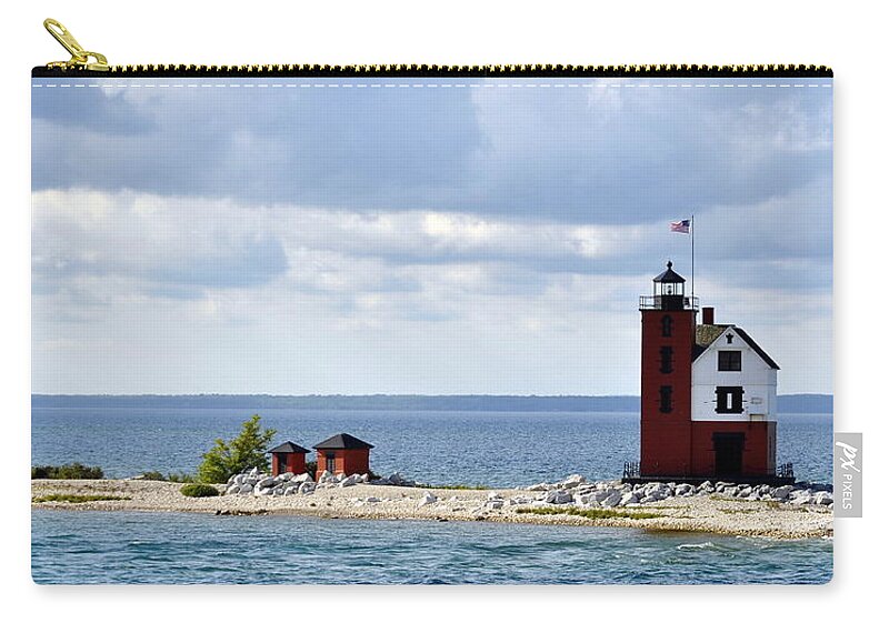 Mackinac Island Zip Pouch featuring the photograph Round Island Lighthouse by Marysue Ryan