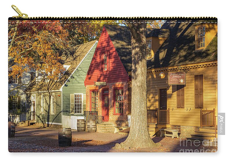 Colonial Williamsburg Zip Pouch featuring the photograph Row Houses Duke of Gloucester Colonial Williamsburg by Karen Jorstad