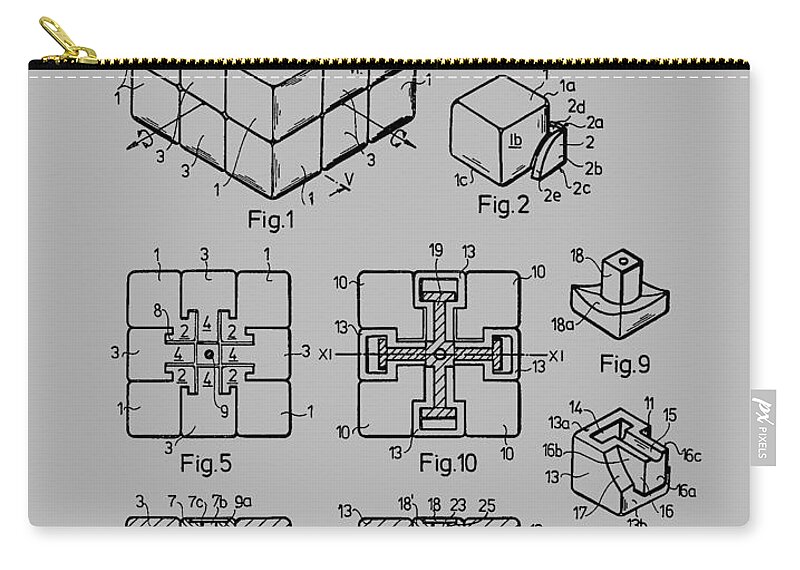 Rubik's Cube Zip Pouch featuring the photograph rubik's cube Patent 1983 #2 by Chris Smith