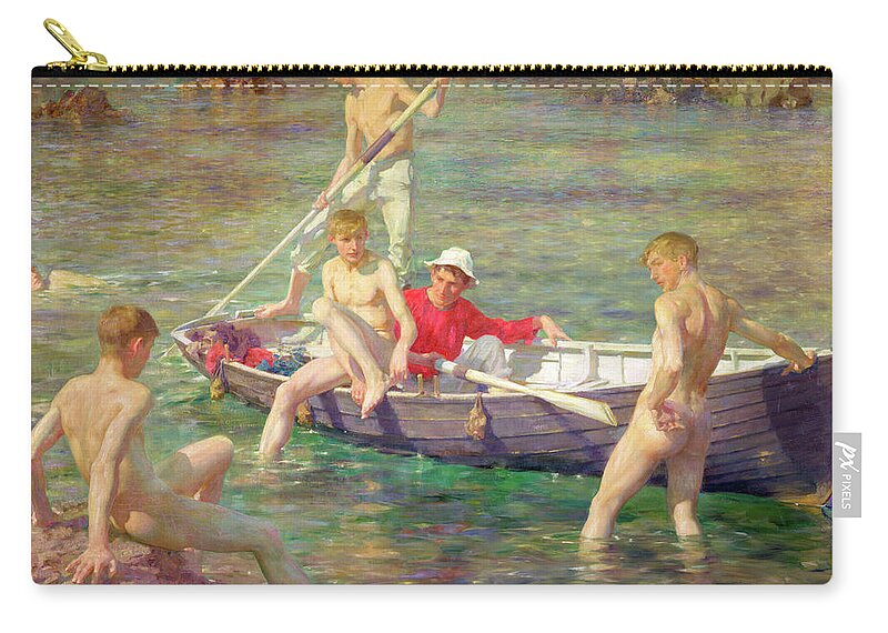 Ruby Gold Zip Pouch featuring the painting Ruby Gold and Malachite #1 by Henry Scott Tuke