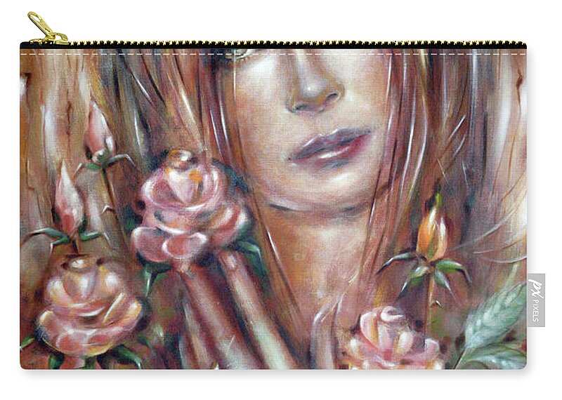 Woman Zip Pouch featuring the painting Sad Venus In A Rose Garden 060609 #1 by Selena Boron