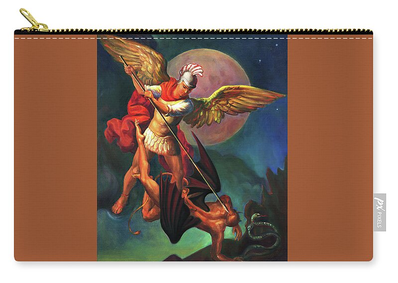 Bible Zip Pouch featuring the painting Saint Michael the Warrior Archangel by Svitozar Nenyuk