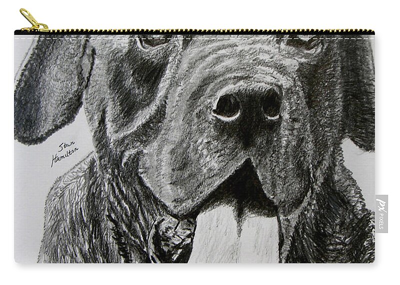 Dog Portrait Zip Pouch featuring the drawing Sampson #2 by Stan Hamilton