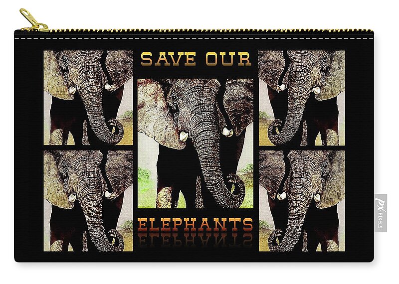 Elephant Zip Pouch featuring the painting Save Our Endangered Elephants by Hartmut Jager