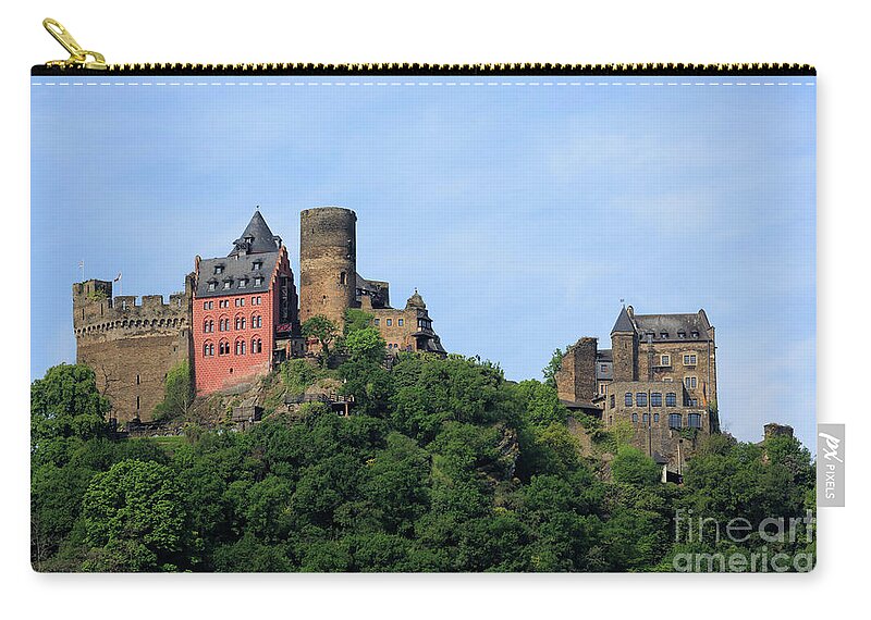 Schoenburg Castle Zip Pouch featuring the photograph Schoenburg Castle above Oberwesel Germany #1 by Louise Heusinkveld