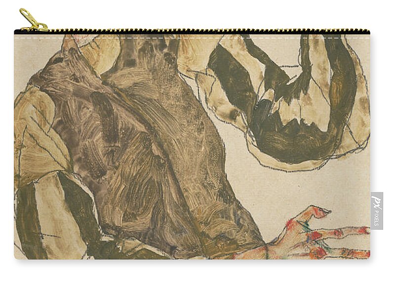 Austria Zip Pouch featuring the painting Self-Portrait with Striped Armlets #1 by Egon Schiele