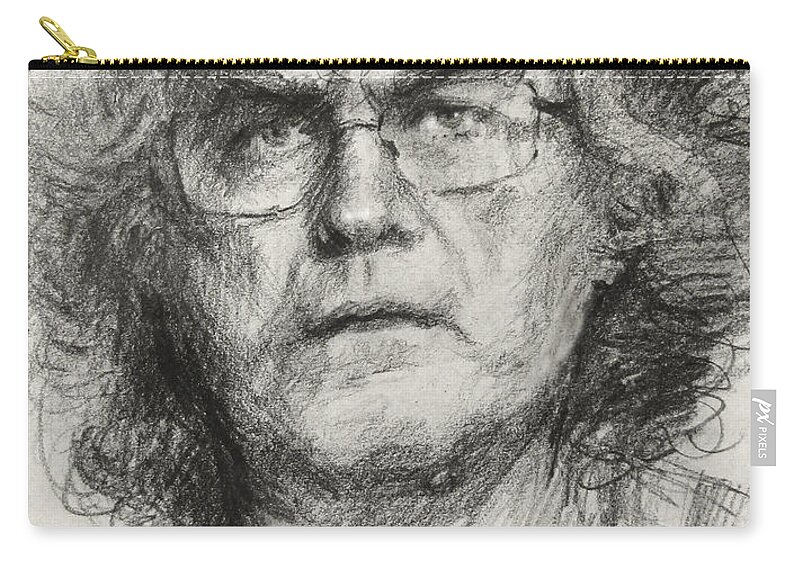 Self-portrait Zip Pouch featuring the drawing Self-Portrait #2 by Ylli Haruni