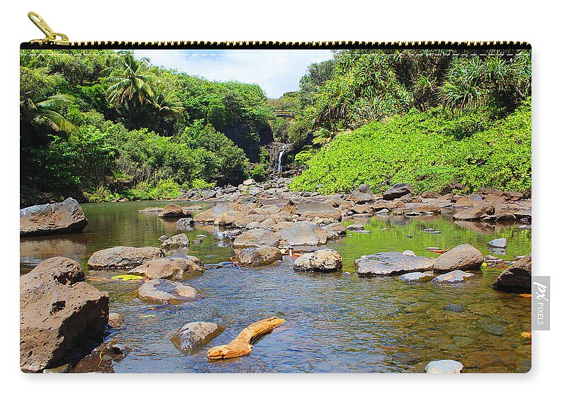 Waterfall Zip Pouch featuring the photograph Seven Sacred Pools of Maui #1 by Michael Rucker