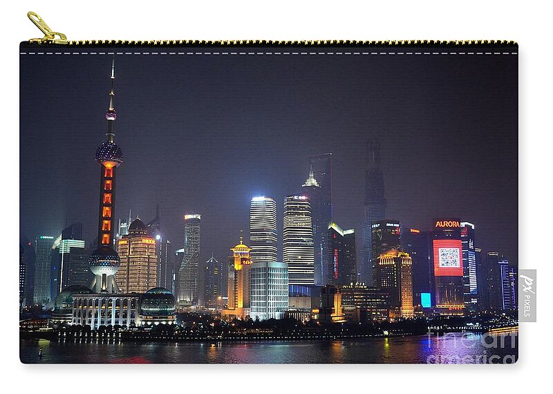 Shanghai Zip Pouch featuring the photograph Shanghai China skyline at night from Bund #1 by Imran Ahmed