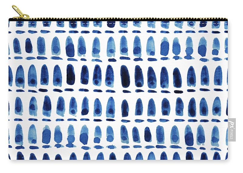 Shibori Carry-all Pouch featuring the painting Shibori Blue 1 - Patterned Sea Turtle over Indigo Ombre Wash by Audrey Jeanne Roberts