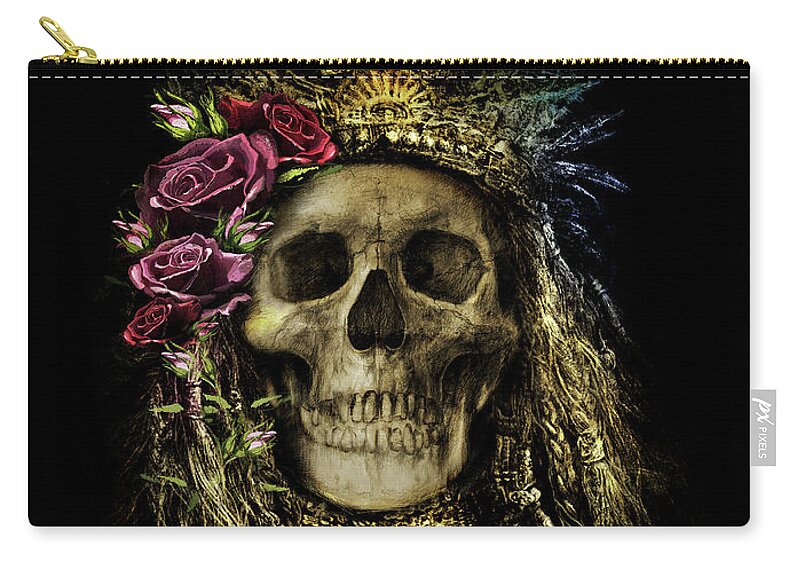 Flowers Zip Pouch featuring the digital art Skull Art Queen SS16 by Xrista Stavrou