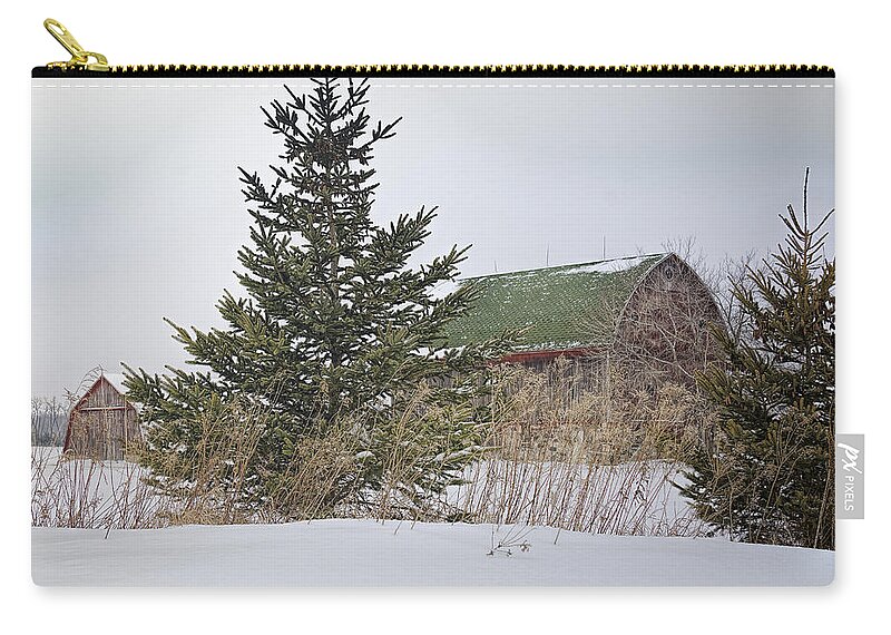 Architecture Zip Pouch featuring the photograph Snow Covered Michigan Barns #1 by LeeAnn McLaneGoetz McLaneGoetzStudioLLCcom