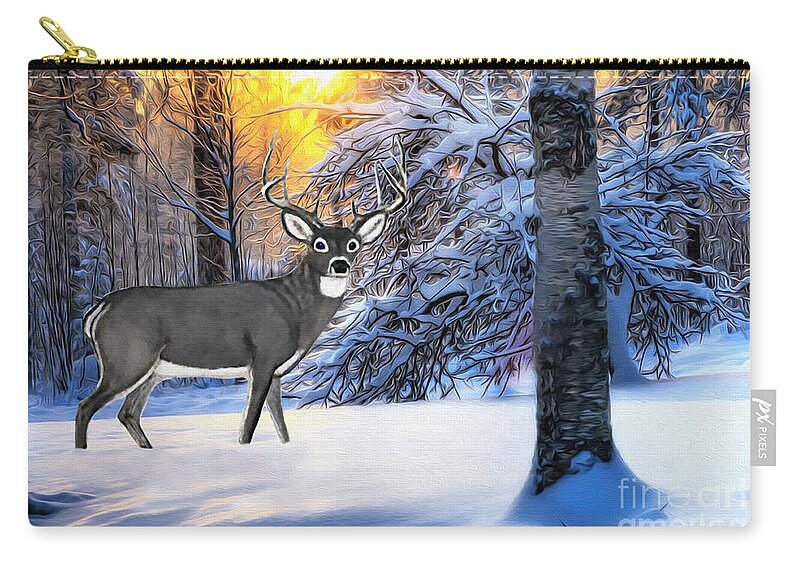 Deer Zip Pouch featuring the digital art Snow Deer #1 by Walter Colvin