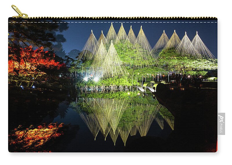 Landscape Zip Pouch featuring the photograph Snow guard - Kenroku Park #1 by Hisao Mogi