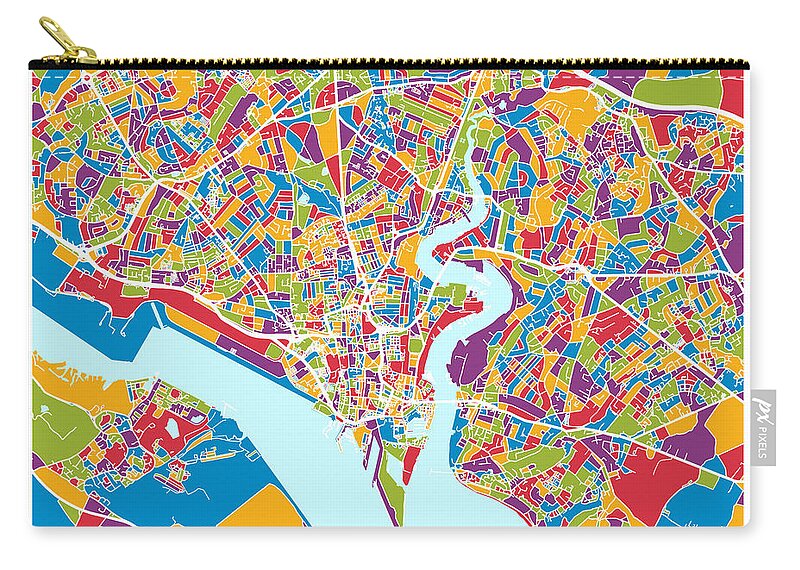Southampton Zip Pouch featuring the digital art Southampton England City Map by Michael Tompsett