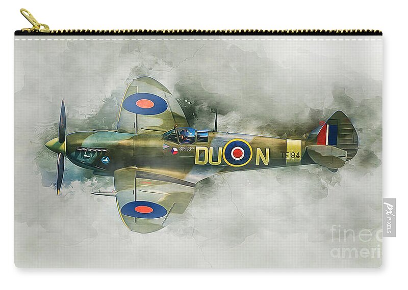 Spitfire Zip Pouch featuring the mixed media Spitfire #1 by Ian Mitchell