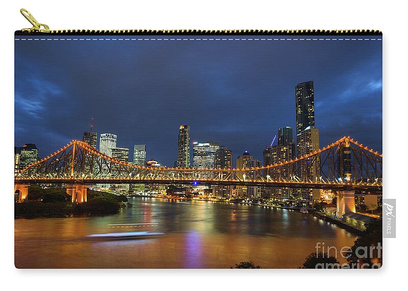 2017 Zip Pouch featuring the photograph Story Bridge lit up after dark #1 by Andrew Michael