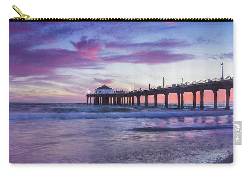 Beach Zip Pouch featuring the photograph Stunning Sunset at Manhattan Beach Pier #1 by Andy Konieczny