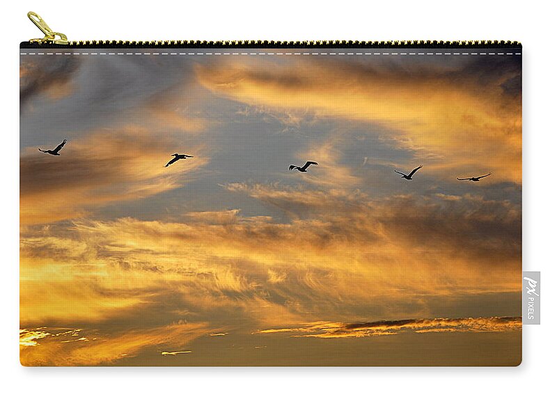 Sunset Zip Pouch featuring the photograph Sunset Flight #1 by AJ Schibig