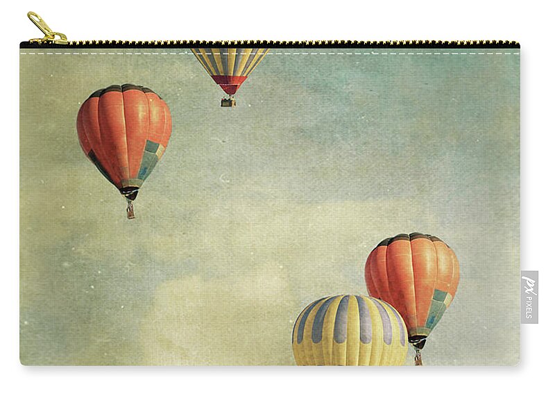 Hot Air Balloon Zip Pouch featuring the photograph Tales Of Far Away #1 by Violet Gray