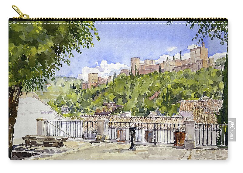 Albaicin Zip Pouch featuring the painting The Alhambra From the Albaicin #2 by Margaret Merry