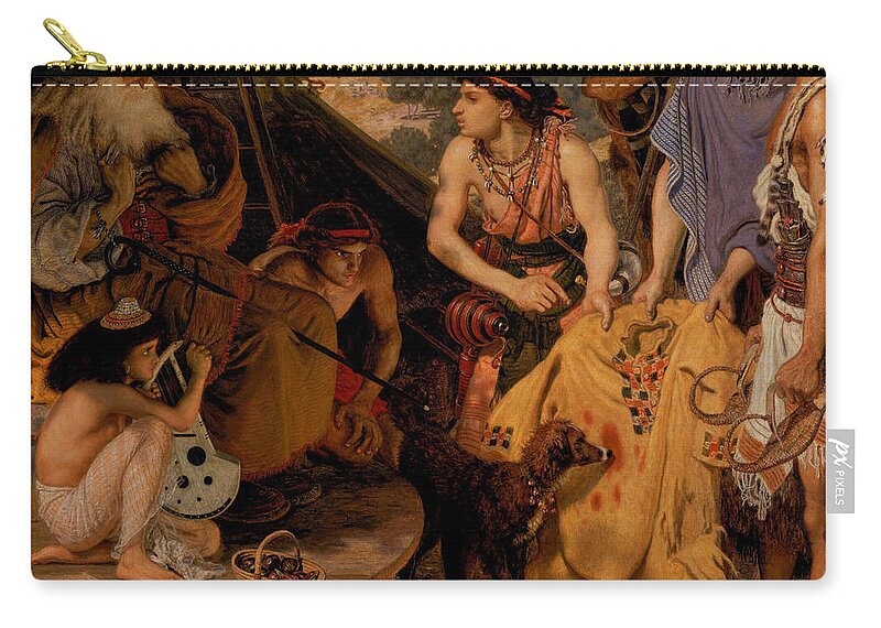 Ford Madox Brown (calais 1821-1893 London) Zip Pouch featuring the painting The Coat of Many Colours by MotionAge Designs