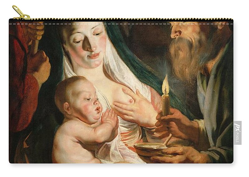 Jacob Jordaens Zip Pouch featuring the painting The Holy Family with Shepherds #7 by Jacob Jordaens