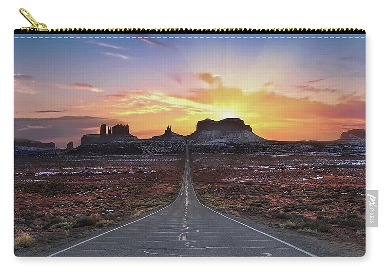 Utah Zip Pouch featuring the photograph The Long Road to Monument Valley #2 by Larry Marshall