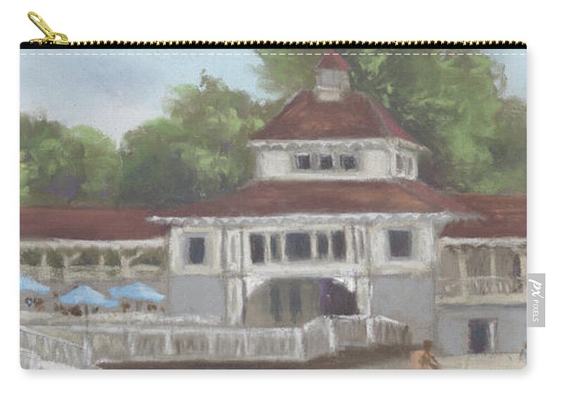 Plein Air Painting Of The Pavilion At Lakeside Ohio Zip Pouch featuring the painting The Pavilion at Lakeside Ohio #1 by Terri Meyer