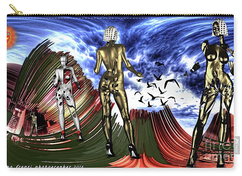 Surrealism Zip Pouch featuring the digital art The Planet Of The Alien Women Of Metal 2 by Silvano Franzi