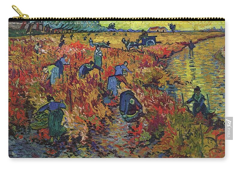Red Zip Pouch featuring the painting The Red Vineyard #6 by Vincent Van Gogh