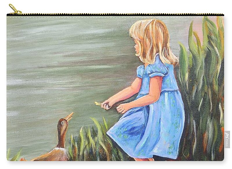 Ducks Zip Pouch featuring the painting Tori and her ducks by Patricia Piffath